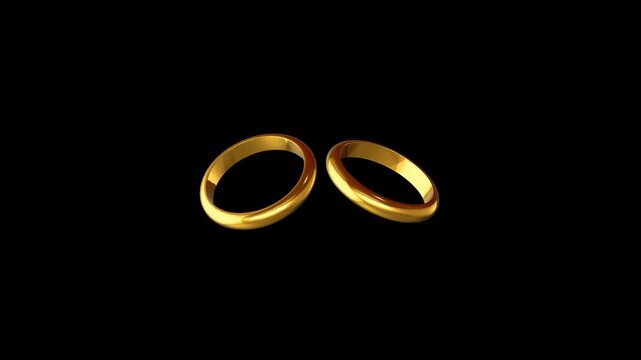 Golden Wedding Rings Alpha Channel Loop Animation,Wedding  and Marriage Ring Luxury Gold Romantic Overlay social media motion design element