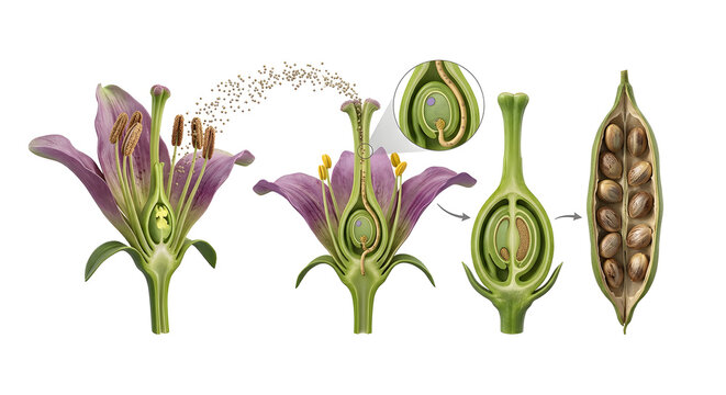 3D Scientific Diagram of Plant Cross-Pollination and Hybrid Seed Production