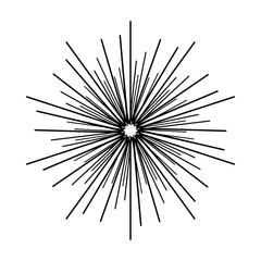 Fototapeta premium Black and white vector illustration of abstract radiating rays. Decorative monochrome starburst graphic element isolated on white background.