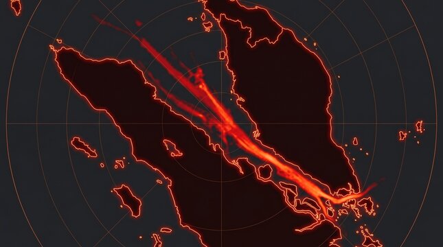 Strait Of Malacca Shipping Route Map With Red Glow Indicating Maritime Traffic And Trade Flow Supply Chain Global Logistics Geopolitics Transportation