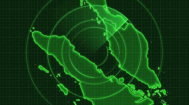 Malacca Strait Radar Scan Maritime Surveillance Shipping Routes Geopolitical Monitoring Navigation Technology Security Operations Transportation