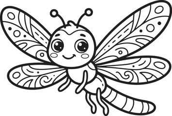 Fototapeta premium Cute Dragonfly Coloring Page for Kids. Cartoon Insect Vector Illustration. Black and White Line Art. Bug Character Sketch for Childrens Activity Book. Simple Animal Drawing for Preschoolers. 