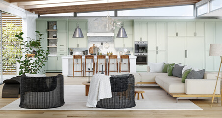 Fototapeta premium Organic Modern Luxury Interior with Biophilic Design Elements, 3d render