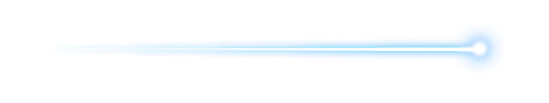Single horizontal light blue neon laser beam with glowing circular terminal pointer dot.