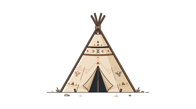 Native american teepee tent, traditional conical dwelling with tribal patterns, vector illustration