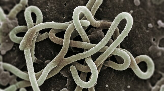 Colorized scanning electron micrograph of ebola virus