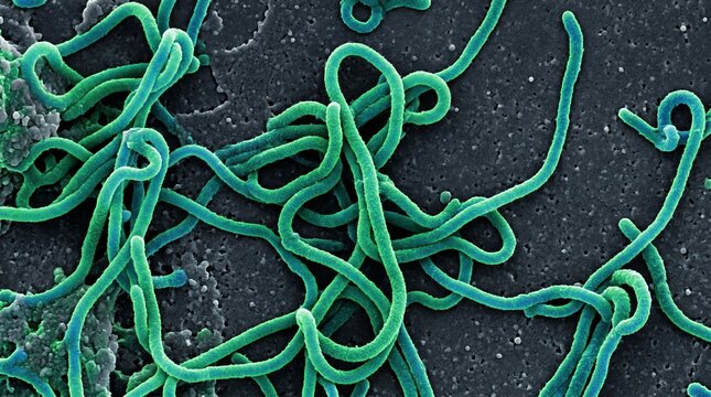 Scanning electron micrograph of ebola virus particles