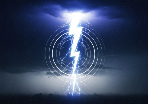 The immense auditory impact of a powerful thunderclap resonates across a stormy landscape, indicating imminent danger and heavy downpour, wet, powerful, electricity