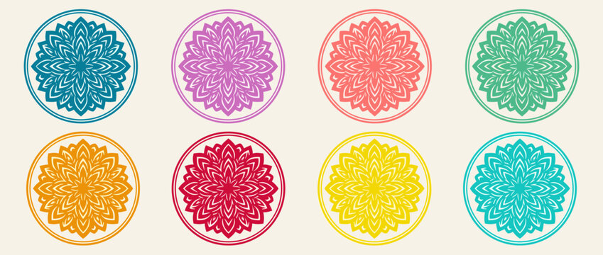 Vibrant Circular Mandala Collection: Intricate Floral Patterns in a Diverse Color Palette for Design