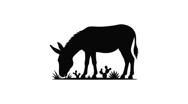 donkey grazing silhouette animal farm livestock mule