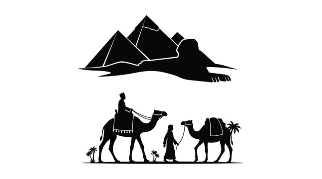 pyramids and camels silhouette sphinx egyptian desert