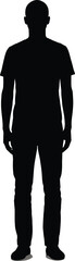 Fototapeta premium Man standing still full body front view black silhouette icon isolated on plain white background for corporate identity human resource outline design