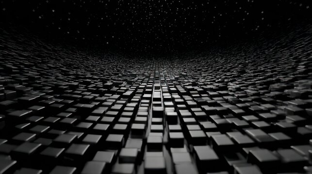 Abstract Black Cubes Landscape with Starry Sky Background