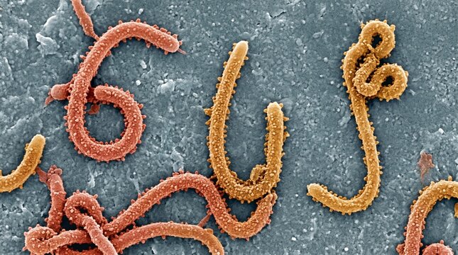 Scanning electron micrograph of ebola virus particles