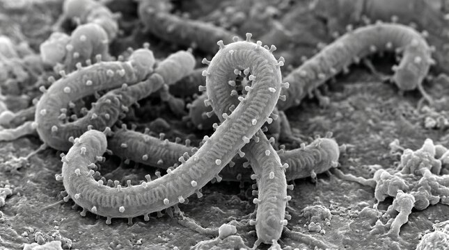 Scanning electron micrograph of ebola virus particles