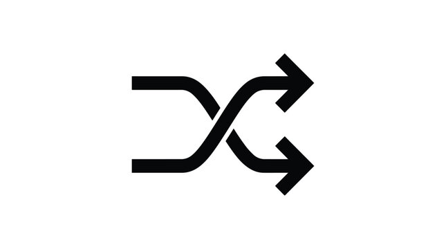 A black shuffle icon with two arrows crossing over each other on a white background.