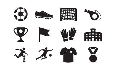 Soccer Sport Glyph Icon Set — Compact Black Solid Vector Collection © design