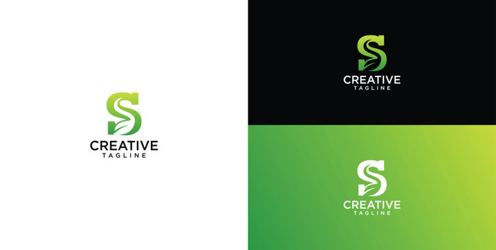 Modern abstract green letter S logo design with creative tagline placeholder, versatile for branding and corporate identity