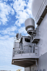 Military surveillance radar on the mast of a warship, maritime defence surveillance © sissoupitch