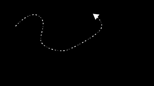 Dotted white arrow with arrowhead on black background