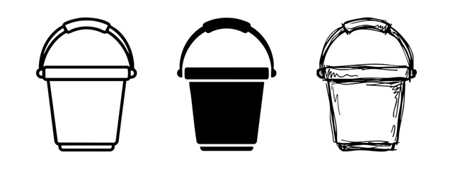Set of bucket icons, flat design, glyph and hand drawn doodle styles isolated on white background © Maksym cvc