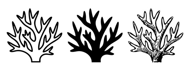 Set of Coral Reef Icons, Underwater Marine Life Vector Illustration, Hand Drawn Sea Plant Sketches © Maksym cvc