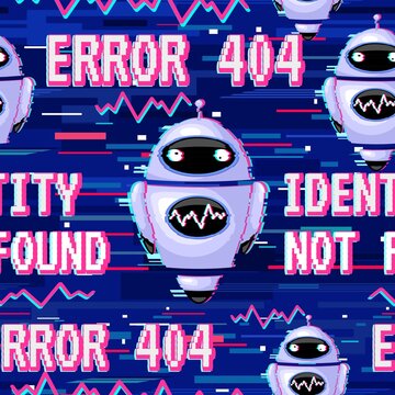 ERROR 404: Identity Not Found - Robot Funny Glitch Retro Character Seamless Pattern Design 