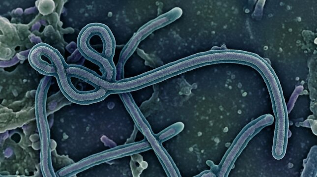 Ebola virus particles under a scanning electron microscope