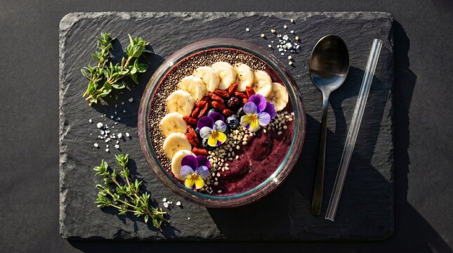 Desayuno saludable bowl de frutos rojos y superalimentos