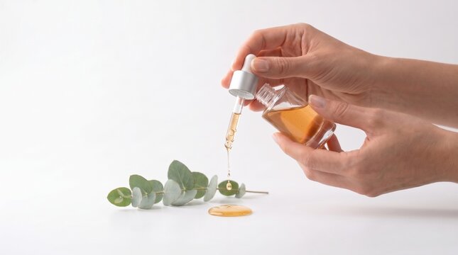 Manos con gotero de suero facial