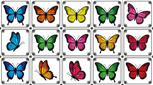 Beautiful butterfly species vector illustration collection with Monarch, Blue Morpho, Painted Lady, Swallowtail, Red Admiral, Tiger Swallowtail, educational entomology chart, colorful insect wings vec
