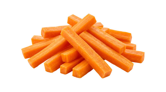 A pile of neatly cut carrot sticks, showcasing their vibrant orange hue and fresh texture