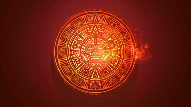 Aztec calendar with a glow effect and brown background.