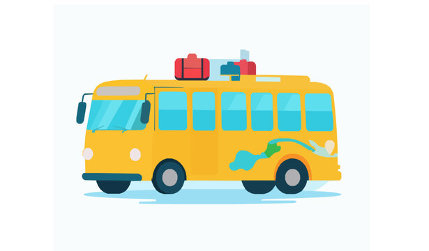 Cartoon Yellow Tourist Bus Vector Graphic on White Background