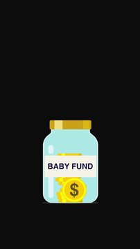 Vertical Baby Fund Savings Jar Animation with Coins