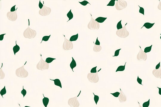 Minimal Garlic Repeat Design in Soft Beige and Green for Food Packaging
