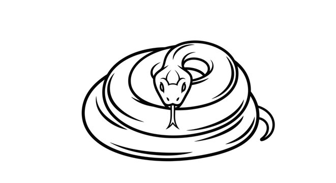 Coiled snake line art illustration on white background