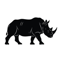 Fototapeta premium A black silhouette of a rhinoceros walking against a white background.