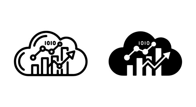Cloud Data Analytics Icons, Digital Growth Charts, Binary Code, Business Insights