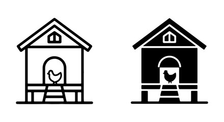Chicken Coop Icons, Farmhouse Structure, Poultry House Vector Graphics, Rural Building Outline © RAJA