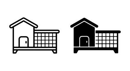 Chicken Coop Icons, Farmhouse Shelter Vector Graphics, Poultry House Outline and Silhouette © RAJA