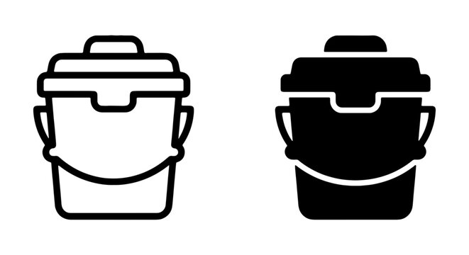 Cooler Bucket Icons, Portable Ice Chest Vector Graphics, Outdoor Gear Symbols
