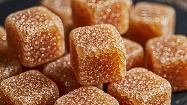 Closeup of Delicious Gummy Candies with Sparkling Sugar Coating.