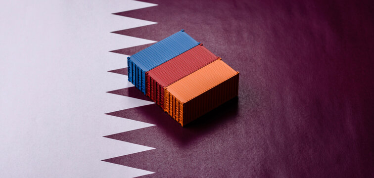 Cargo containers on the china flag as a conceptual backdrop for goods export. Cargo containers
