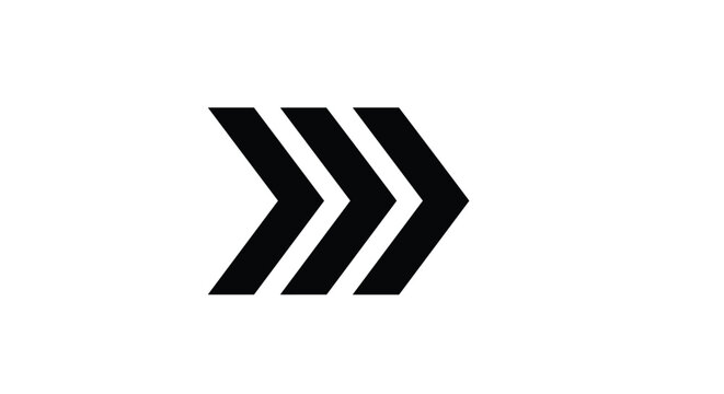 Set of three bold black chevron arrows pointing to the right side representing direction and forward movement in design.