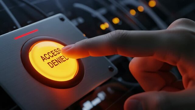 Human finger pressing a glowing yellow access button