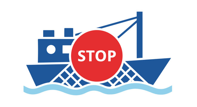 Ship with stop sign icon blue and red maritime warning symbol