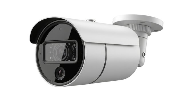 White bullet security camera isolated on white background