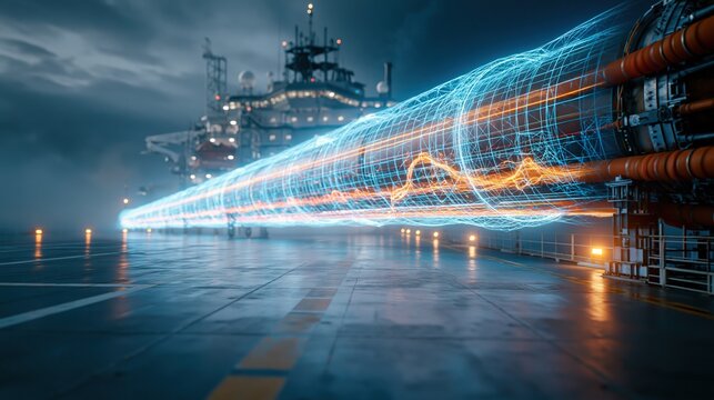 Electric Blue Light Trails on Ship Deck