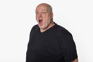 Fototapeta premium Portrait of Senior Man Shouting to the Left Isolated on White Background
